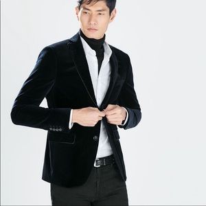 Zara Man Black Velvet Tailored Fit Blazer